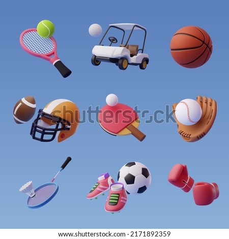 Collection of 3d sport icon collection isolated on blue, Sport and recreation for healthy life style concept. Eps 10 Vector. Royalty-Free Stock Photo #2171892359