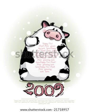 vector greeting card with cow