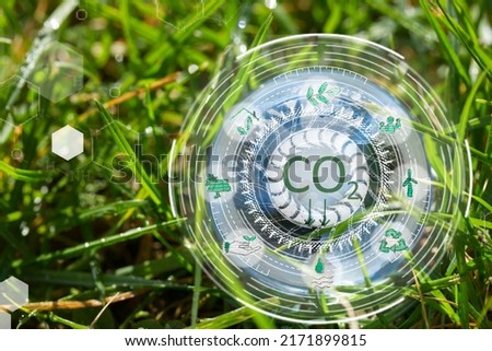glass earth planet on the grass, carbon neutral bussiness concept, climate positive and net zero carbon emissions Royalty-Free Stock Photo #2171899815