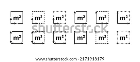 Square Meter icon. M2 sign. Flat area in square metres . Measuring land area icon. Place dimension pictogram. Vector outline illustration isolated on white background. Royalty-Free Stock Photo #2171918179