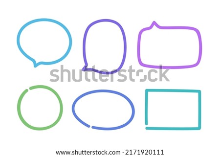 Hand drawn colored speech bubbles. Set of freehand sketchy objects. Elements are drawn in a linear style. Colorful illustration