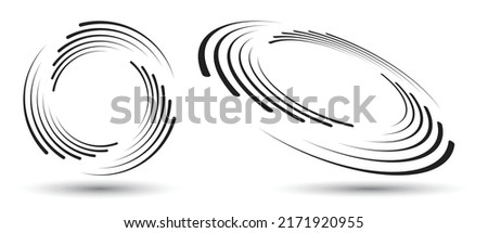 Spiral with black speed lines as dynamic abstract vector background or logo or icon. Artistic illustration with perspective on white background.