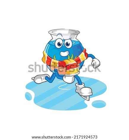 fish bowl ice skiing cartoon. character mascot vector