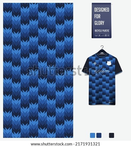 Soccer jersey pattern design. Vertical stripes ethnic pattern on navy blue background for soccer kit, football kit, bicycle, e-sport, basketball, t-shirt mockup template. Abstract background. Vector.