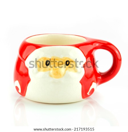 The cups are designed with a pattern of Santa. Decorations for Christmas
