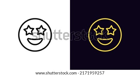 Outline star emoji icon, with editable stroke. Superstar emoticon with starry eyes, star struck face pictogram. Amazed funny emoji, fascinated wow face, excited emoticon. Vector icon for Animation Royalty-Free Stock Photo #2171959257