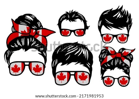 Family clip art set in colors of national flag on white background. Canada