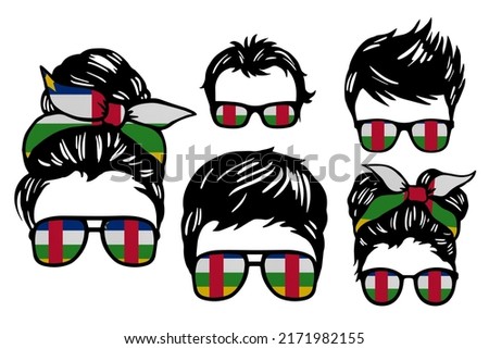 Family clip art set in colors of national flag on white background. Central African Republic