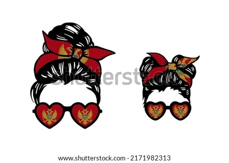 Family clip art in colors of national flag on white background. Montenegro