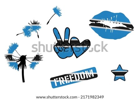 Clip art set in colors of national flag on white background. Botswana