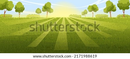 lawn background landscape vector. green field, spring grass, summer meadow, garden tree, park plant scene, sunny land lawn background nature view cartoon illustration Royalty-Free Stock Photo #2171988619