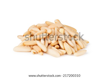 Pine nuts  on a white background Royalty-Free Stock Photo #217200310