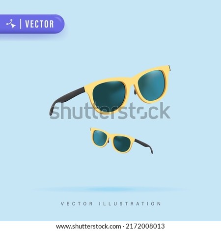 3D Realistic Yellow Sunglasses Vector Illustration. Vacation Concept. Summer Sunglasses. Vector summertime illustration. Fashion eyewear accessory design.