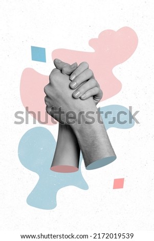Creative drawing sketch collage of two helping hands show unity hope strong together Royalty-Free Stock Photo #2172019539