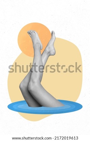 Creative sketch collage of lady legs upside down smooth epilation therapy concept pool season relax isolated draw background