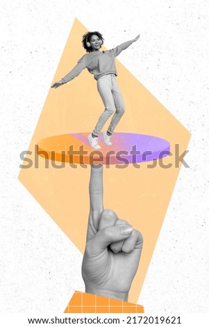 Photo cartoon comics sketch picture of happy smiling lady dancing scene holding by finger isolated painting background