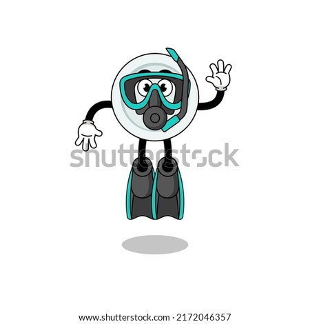 Character cartoon of plate as a diver , character design
