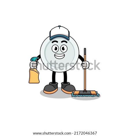 Character mascot of plate as a cleaning services , character design