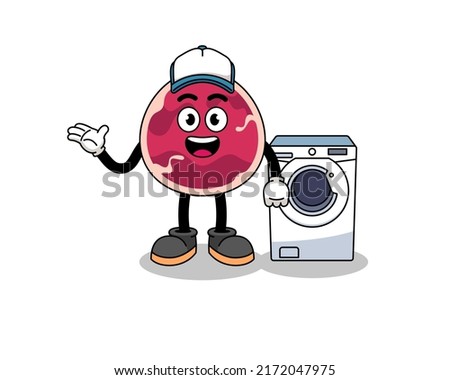 meat illustration as a laundry man , character design