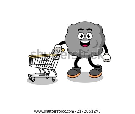 Cartoon of dark cloud holding a shopping trolley , character design