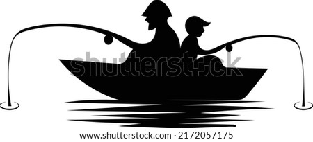 father and son fishing on boat silhouette