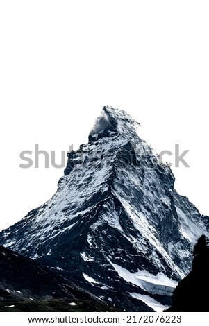 Selective focus picture of Matterhorn summit with ice and cloud insight Matterhorn. It is a large, near-symmetric pyramidal peak in the extended Monte Rosa area of the Pennine Alps.