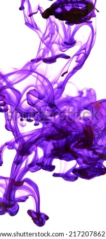 Flowing purple ink in water, isolated on white. Abstract background.