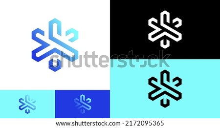 ice snowflakes geometric technology Logo Design Concept 