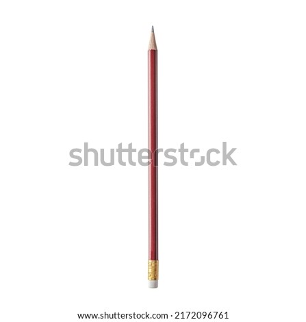 pencol isolated on pure white background. Red pencil isolated on white with Eraser. tool for drawing, drafting and drawing up a plan of action