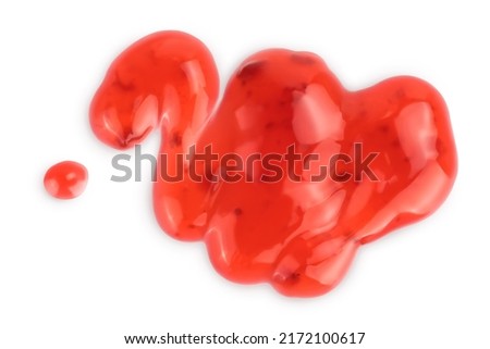 Red strawberry jam isolated on white background with full depth of field, Top view. Flat lay