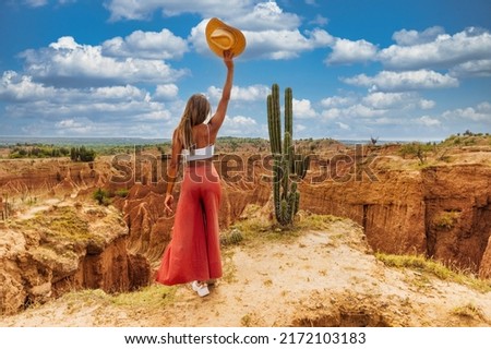 The Tatacoa Desert is the second largest arid zone in Colombia after the Guajira Peninsula. It occupies more than 330 square kilometers. Royalty-Free Stock Photo #2172103183