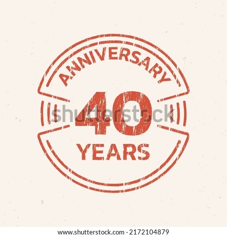 40th Anniversary logo or icon. 40 years round stamp design with grunge, rough texture. Birthday celebrating, jubilee circle badge or label template. Vector illustration.