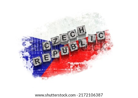 Czech Republic, words on stone blocks, on grunge background of Czech Republic flag. Isolated on white background. Design element. Signs and symbols.Countries.