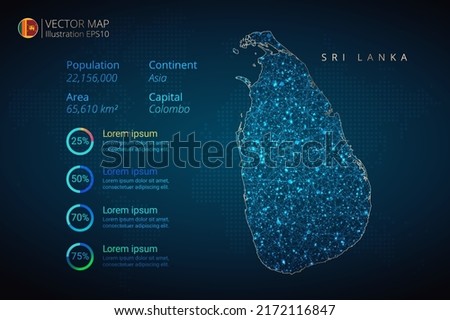 Sri Lanka map infographics vector template with abstract geometric mesh polygonal light concept on blue background. Template for diagram, graph, presentation and chart.