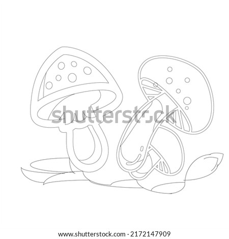 Mushroom Coloring book page for kids and adults .Mushrooms hand drawn vector illustration 