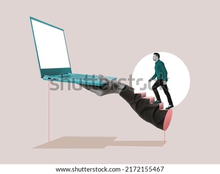 Climbing the career ladder. Digital technologies and education. Art collage. Royalty-Free Stock Photo #2172155467