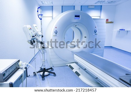 CT (Computed tomography) scanner in hospital laboratory. Royalty-Free Stock Photo #217218457