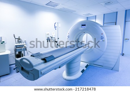 CT (Computed tomography) scanner in hospital laboratory. Royalty-Free Stock Photo #217218478