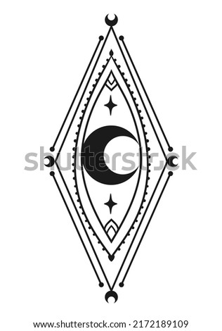 Moon Frame Mystical Icon. Vector Illustration. Minimal Line art Style. Boho, Esoteric. Bohemian Logo Designs.