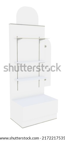 Moveable display shelf or kiosk for placing promotional products, normal mapping. Traditional concept on 3d render image with clipping path included.