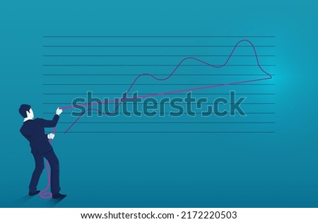 Businessman pulling lower chart rope