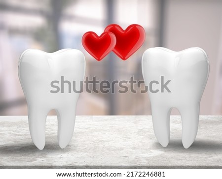 White and happy teeth celebrating valentine's day concept