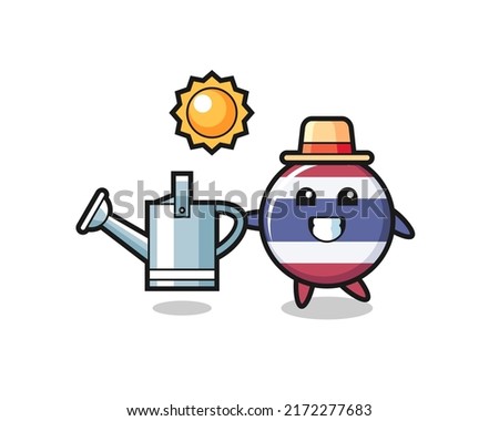 Cartoon character of thailand flag badge holding watering can , cute style design for t shirt, sticker, logo element