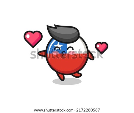 chile flag badge character cartoon with kissing gesture , cute style design for t shirt, sticker, logo element