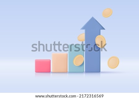 3d leadership with money loan. Excellent investing business graph on background. 3d investment creative solution with money coin and graph concept. 3D vector finance render on blue background