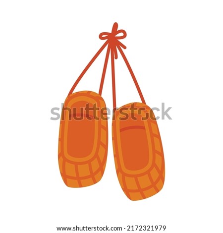 Russian Bast or Straw Shoes Hanging on Rope Vector Illustration Royalty-Free Stock Photo #2172321979
