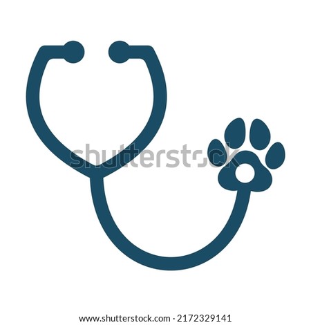 Stethoscope with dog paw print on white background. Isolated illustration.