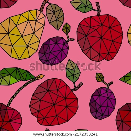 Summer geometric seamless apples and cherry and pears and plums pattern for fabrics and textiles and packaging and kids 