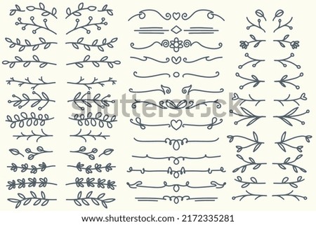 Thirty five Hand drawn vector dividers. Lines, borders and laurels set. Doodle design elements isolated on white background.