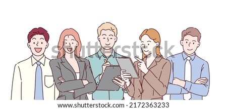 Group of business people to successful. Business team with determination and confidence. Hand drawn in thin line style, vector illustrations.